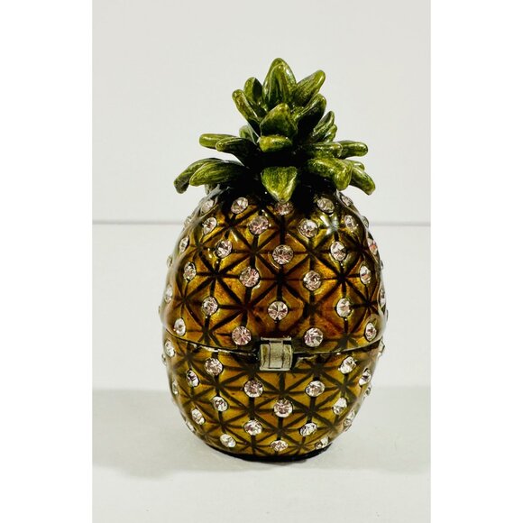Jeweled Pineapple Hinged Trinket Ring Box With Sparkling Rhinestones & Magnetic - Picture 7 of 13